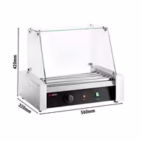 Commercial Hot Dog Roller Grill - 5 Rollers - with Glass Cover - Single Heating Zone