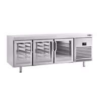 Stół chłodniczy barowy do napojów Premium PLUS – przelotowy – 2185 x 800 mm – EN 600 x 400 – z 3 drzwiami szklanymi – do cukierni i piekarni