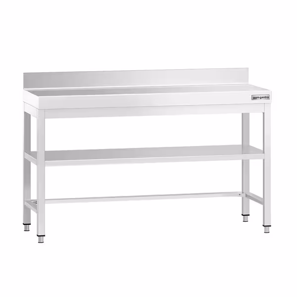 طاولة عمل ستانلس ستيل PREMIUM - 1400x600mm - مع رف سفلي & حاجز خلفي & تدعيم