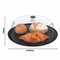 Tray with Dome Cover - Polycarbonate - 390x390mm - Height: 150mm - round - incl. tray - with stackable; ergonomic handle; black tray