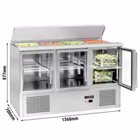 Saladeta ECO – 1370 mm – 3 staklena vrata – s pretincem za 4 GN 1/1 pladnja i poklopcem od nehrđajućeg čelika