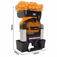Commercial Electric Orange Juicer - 550W - 58kg - with automatic feed, 45 oranges/min, 60–80mm orange size range, peel collection, push & juice button, automatic cleaning system, digital control, fruit counter - Orange