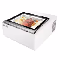 Countertop Ice Cream Display Freezer - 670mm - Static cooling - for 3 x 5 litres Napoli pans - White - hinged glass lid