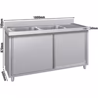 Sudoper s ormarićem ECO - inox - 1800 x 600 mm - sa 2 korita - korita lijevo