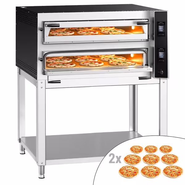 Electric Deck Pizza Oven - Twin Deck - Refractory Stone Deck - 9+9 x Ø 35cm (13.8") - Digital Controls - incl. Base frame