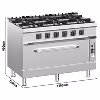 Cocina a gas - 49kW - 6 fuegos - con horno de gas estático - 10kW