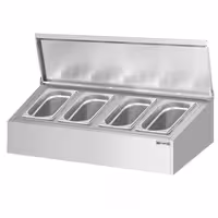 Soporte para cubetas GN de acero inoxidable - 4x GN 1/4 - con cubetas y tapas