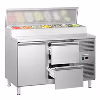 Stół przygotowawczy ECO – 1360 mm – na 7x GN 1/3 – z 1 drzwiami i 2 szufladami