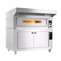Electric Deck Pizza Oven - Single Deck - Refractory Stone Deck - 6 x Ø33cm (13") - 230V 3 Phase - Mechanical Controls - up to 400°C - incl. Stainless steel hood & Proofing cabinet