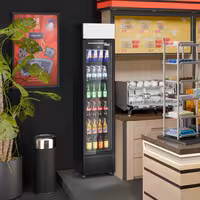 Commercial Beverage Display Fridge with Illuminated Canopy - 435mm - 145 Litres - with 1 hinged glass door - LED lighting - Black - Temperature range 1 to 10 °C