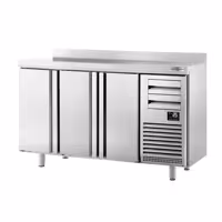Stół chłodniczy barowy do napojów Premium PLUS – 1960 x 600 mm – z 3 drzwiami, 2 szufladami i rantem