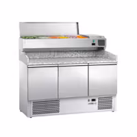 Commercial Pizza Prep Counter - Granite Top ECO - 1400x700mm - with 3 doors - incl. refrigerated topping unit - 6x GN 1/4