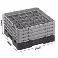 CAMBRO | CAMRACK® - Košara za pranje čaša 1/1 - 25 odjeljaka - Sa 4 produžetka - 500x500 mm - Crna boja