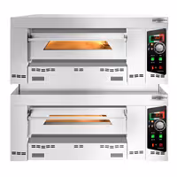 Gas Deck Pizza Oven - Twin Deck - Refractory Stone Deck - 6+6 x Ø 34cm (13.4") - 230V Single Phase - Mechanical Controls - up to 450°C - incl. Frame - with Connecting piece