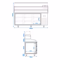 Pizzapult PREMIUM PLUS - 1980x700 mm - feltéthűtővel - 9x GN 1/4 - gránit munkalappal