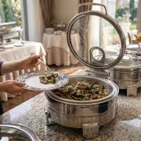 — grijana posuda Okrugla – 5,7 l - sa staklenim poklopcem s mekim zatvaranjem (chafing dish)