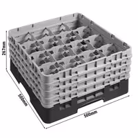 CAMBRO | CAMRACK® – Glasdiskkorg 1/1 – 16 fack – med 4 förlängare – 500x500 mm – Svart