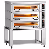 Electric Deck Pizza Oven Power - Triple Deck - Refractory Stone Deck - 6+6+6 x Ø 34cm (13.4") - incl. Hood & Base frame - Digital Controls