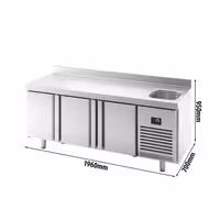 Rashladni pult PREMIUM PLUS - 1960x700 mm - 465 l - Ventilirano hlađenje - s 3 vrata - s 1 korita - Podignuti rub