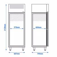 Koel-/vriescombinatie RVS - GN 1/1 - GN 2/1 - EN 600x400 - 687mm - 520liter - tot -22°C tot +8°C - met 2 deuren - geforceerde koeling, LED‑verlichting & automatische ontdooiing