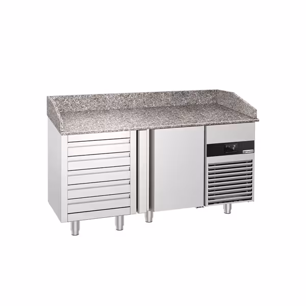 Stół chłodniczy do pizzy PREMIUM – 1550 x 800 mm – z 1 drzwiami i 5 szufladami