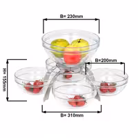 Açık Büfe Teşhir Standı - Paslanmaz Çelik - 360x360x360mm - dahil 5 Cam Kase 4 adet 200x200mm, 1 adet 230x230mm