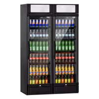 (2 unid) Frigorífico expositor de bebidas - 1190mm - 694L - com 2 portas de batente em vidro & painel publicitário iluminado - com indicação/painel digital de temperatura - Preto