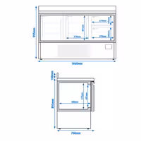 Rashladni pult PREMIUM PLUS - 1460x700 mm - 355 l - Ventilirano hlađenje - s 2 vrata - s 2 ladica - Podignuti rub