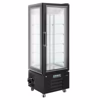 4-Sided Glass Display Fridge - 340L - 650mm - Double glazing - square - with 5 adjustable glass shelves - 1 rear glass door - Black