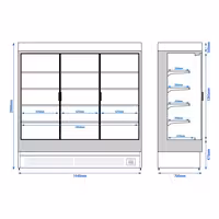 Commercial multideck display fridge - 1940mm - 893L - with 3 hinged glass doors & 4 shelves - Black