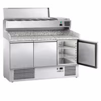 Commercial Pizza Prep Counter - Granite Top ECO - 1400x700mm - with 3 doors - incl. refrigerated topping unit - 6x GN 1/4