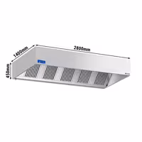 Commercial Wall-Mounted Extractor Hood with Motor - 2800mm - with Speed Controller, Baffle Filters & Lighting