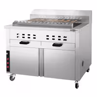 Charcoal Grill - 1120mm - for Adana & Shish Kebab - 15 automatic rotating skewers - with cabinet base