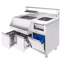 Koktel stanica - inox - 1200x720 mm - s 2 ladice, sudoper desno, 8 GN spremnika (1x 2/3, 1x 1/4, 2x 1/6, 4x 1/9) & higijenska zaštita i šipka za čuvanje boca