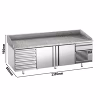 Stół chłodniczy do pizzy PREMIUM PLUS - 2305x800 mm - z 2 drzwiami i 7 szufladami
