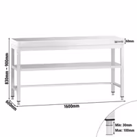 Paslanmaz Çelik Çalışma Tezgahı PREMIUM - 1600x600mm - Taban Raflı - Takviyeli