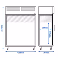 Nerezová chladicí skříň PREMIUM PLUS - GN 2/1 - 1385 mm - 1240 l - až +8 °C - s 2 skleněné dveře
