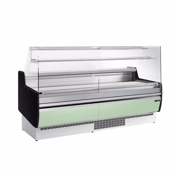 Serve Over Counter - 1935mm - front and sides glass, rear open - capacity 213 litres - front panel light green