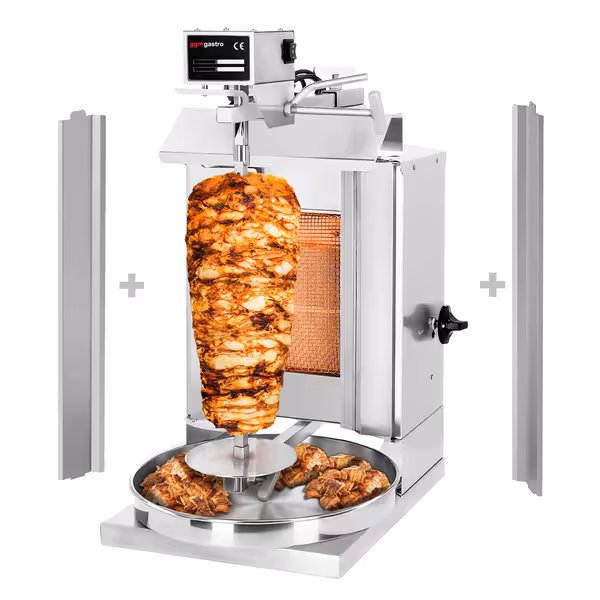 Gas Doner Kebab Grill (Shawarma/Gyros) - 1 Burner - up to 5kg - 3.25kW - Countertop - incl. 1 skewer, drip tray & 2 double doors