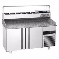 Stół chłodniczy do pizzy PREMIUM - 1550x800mm - z blatem granitowym - 2‑drzwiowy - z nadstawką chłodniczą z osłoną szklaną - 6x GN 1/3