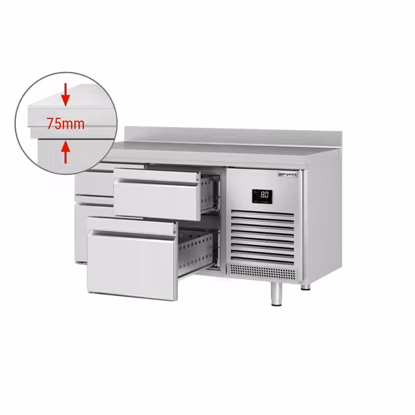 Külmlett PREMIUM PLUS - 1468x700 mm - 305 l - ventileeritud jahutus - Tagaserv - roostevabast terasest tööpind, tagaservaga