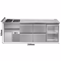 Direct Draw Beer Dispenser / Kegerator 1 Glass Door + 4 Drawers PREMIUM – 2 sinks left - 2500×700 mm - 3 drip trays