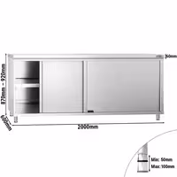 Darba galds ar skapīti no nerūsējošā tērauda PREMIUM - 2000x600 mm - ar bīdāmām durvīm