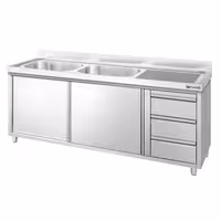 PREMIUM umivaonik – 2000 x 600 mm – s 3 ladice i 2 sudopere na lijevoj strani