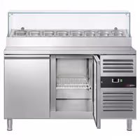Stół przygotowawczy PREMIUM – 1510 mm – z 2 drzwiami – z nadstawką szklaną na 8x GN 1/3