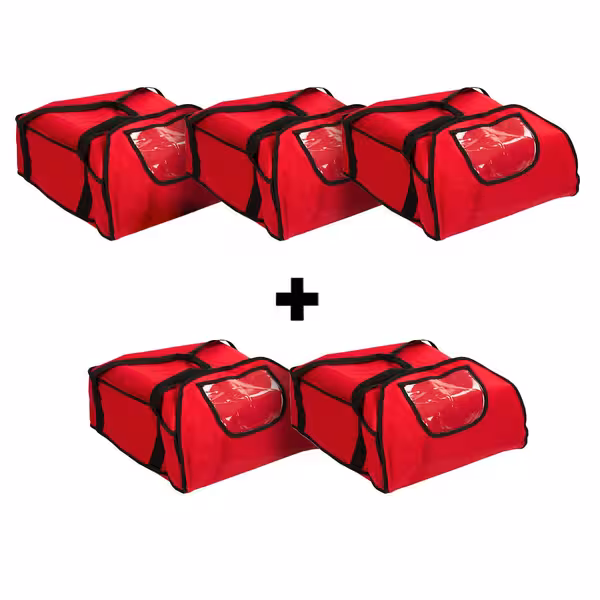 (5 buc) Geantă pizza - pentru câte 5 cutii pentru pizza - 43x43 cm - roșu