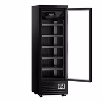 Commercial multideck display freezer - 630mm - 443L - with 1 double‑glazed hinged glass door & 5 shelves - Black