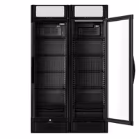 (2 unid) Frigorífico expositor de bebidas - 1190mm - 694L - com 2 portas de batente em vidro & painel publicitário iluminado - com indicação/painel digital de temperatura - Preto