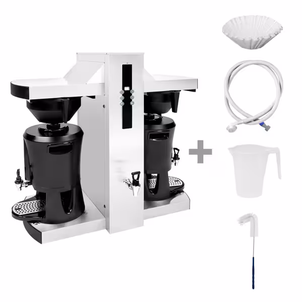 Filtre Kahve Makinesi profesyonel - 2x 5,0L - 9 kW - şebeke su bağlantılı & ayrı sıcak su çıkışı ile - 2 termos dahil