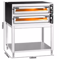 Electric Deck Pizza Oven - Twin Deck - Refractory Stone Deck - 9+9 x Ø 35cm (13.8") - Mechanical Controls - up to 450°C - incl. Base frame
